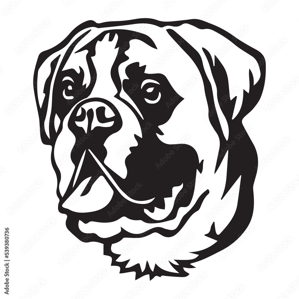 Head portrait of English mastiff. Bullmastiff dog. Isolated outline sketch,contour vector illustration