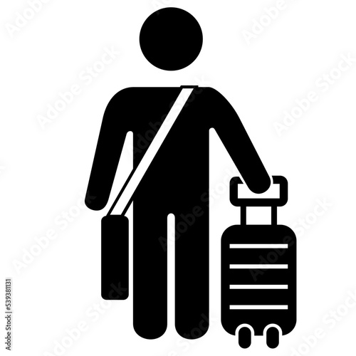 Passenger, suitcase and shoulder bag icon.  People pictogram, Flat design vector.