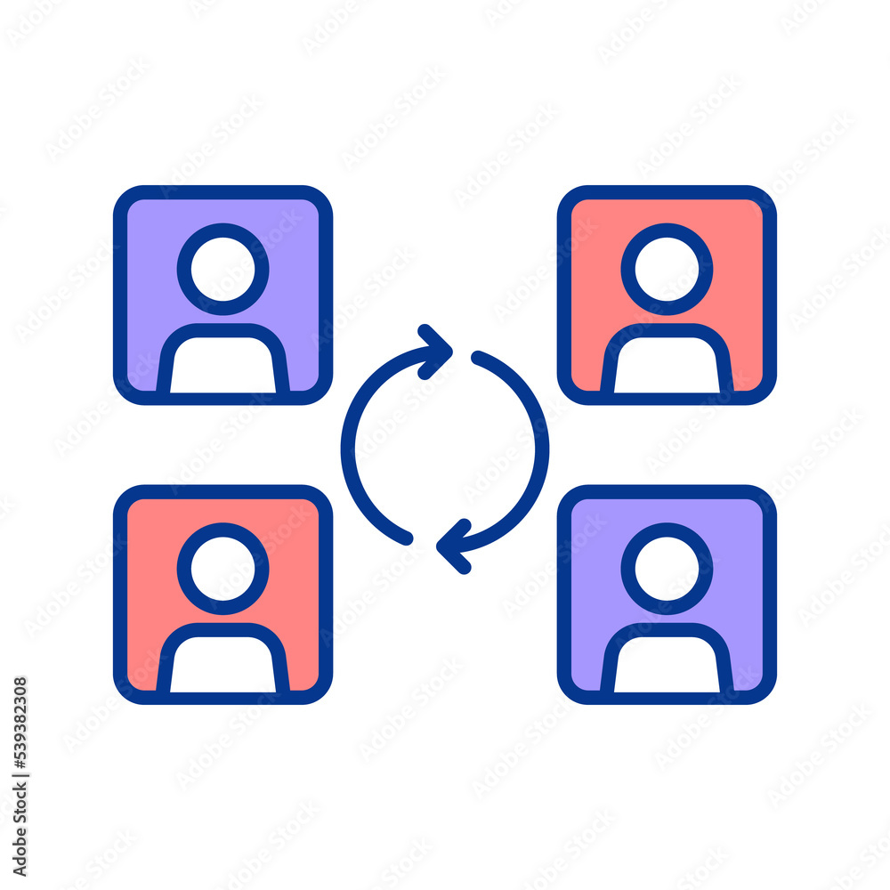 People interaction online RGB color icon. Remote cooperation. Group of users. Distant teamwork. Isolated raster illustration. Simple filled line drawing People interaction online RGB color icon. Remote cooperation. Group of users. Distant teamwork. Isolated raster illustration. Simple filled line drawing