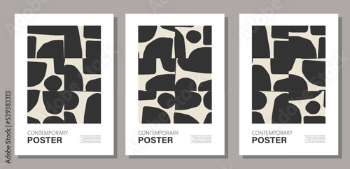 Minimal wall art posters with abstract shapes composition collage