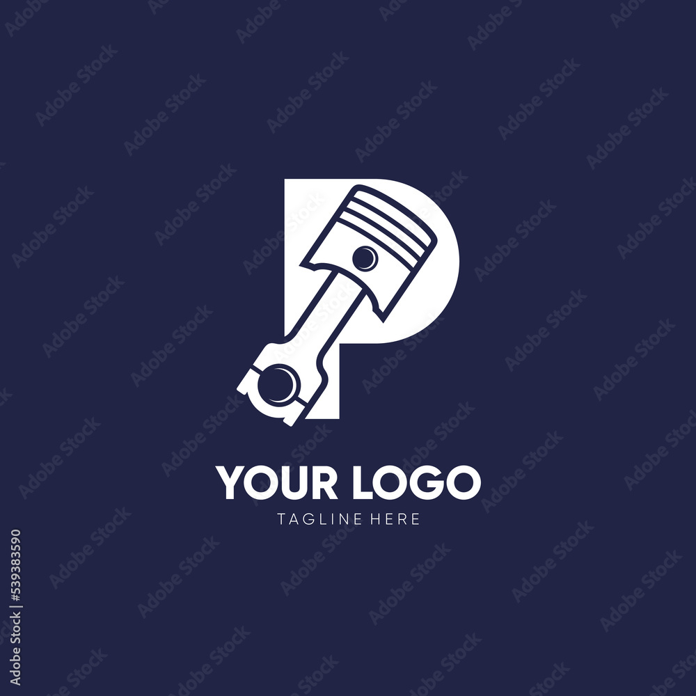 Letter P Piston Logo Design Vector Icon Graphic Illustration - obrazy, fototapety, plakaty 