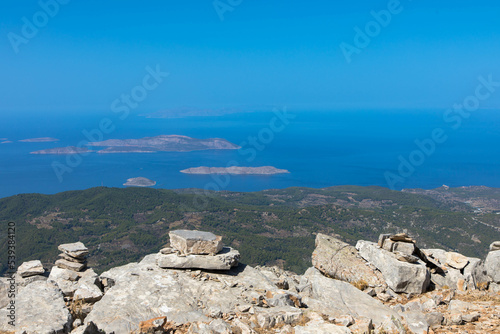 Panorama view on top of the Attavyros mountain. The highest mountain on the island of Rhodes. It rises to a height of 1,215 m. Embonas, Rhodes Island, Greece. photo