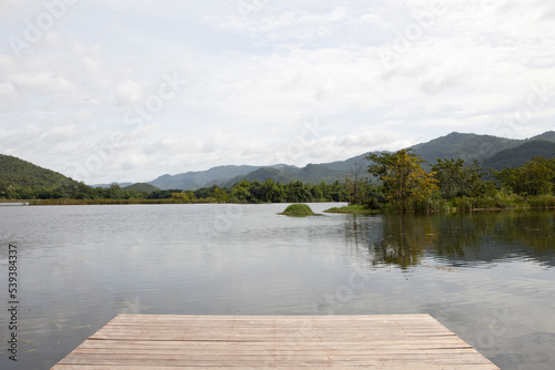 Peaceful Lake View Landscape in Kanchanaburi province.