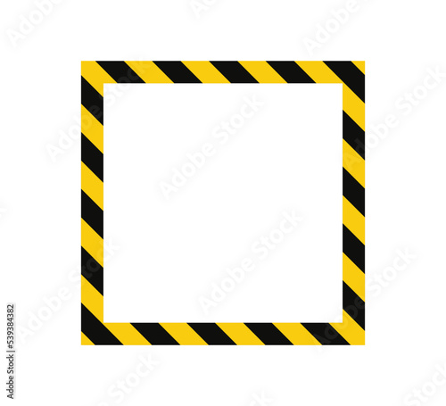 Warning square  with yellow and black diagonal stripes. Rectangle warn frame. Yellow and black caution tape border. Vector  on white background.