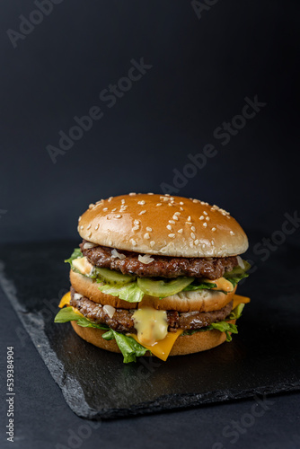 tasty hamburger in fast food
