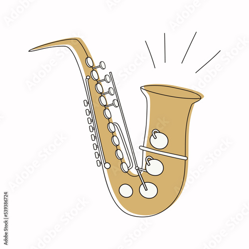 Doodle saxophone. Displaced object colors. White background. isolated. Musical instruments. Vector stock illustration. Wind. Orchestra. Melody. Нand draw