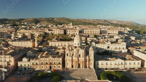 Noto Cathedral (La Chiesa Madre di San Nicolò) In The City Of Noto, Sicily, Italy - aerial drone shot