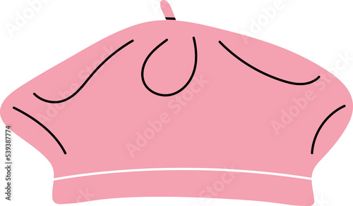 Head accessory element in modern style flat, line style. Hand drawn PNG illustration of beret, cap, barret fashion style, cartoon design, patch, badge, emblem.	
