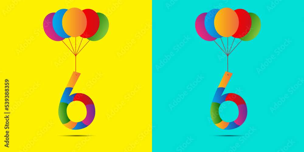 6 number birthday letter logo design with balloons for wish a birthday girl or boy