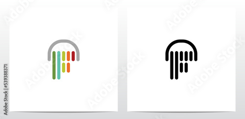 Vertical Lines Headphone Letter Logo Design F
