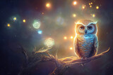 AI generated image of a mystical magical owl in an enchanted land