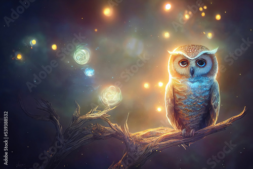 AI generated image of a mystical magical owl in an enchanted land © Amith
