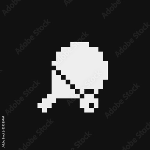 Table Tennis Paddle and Ball emoji. Ping pong pixel art icon. Game assets. Icon for websites, web design, mobile app. 1-bit sprite. Isolated vector illustration. 