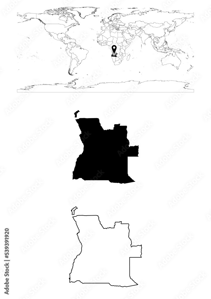Vector Angola map, map of Angola showing country location on world with ...