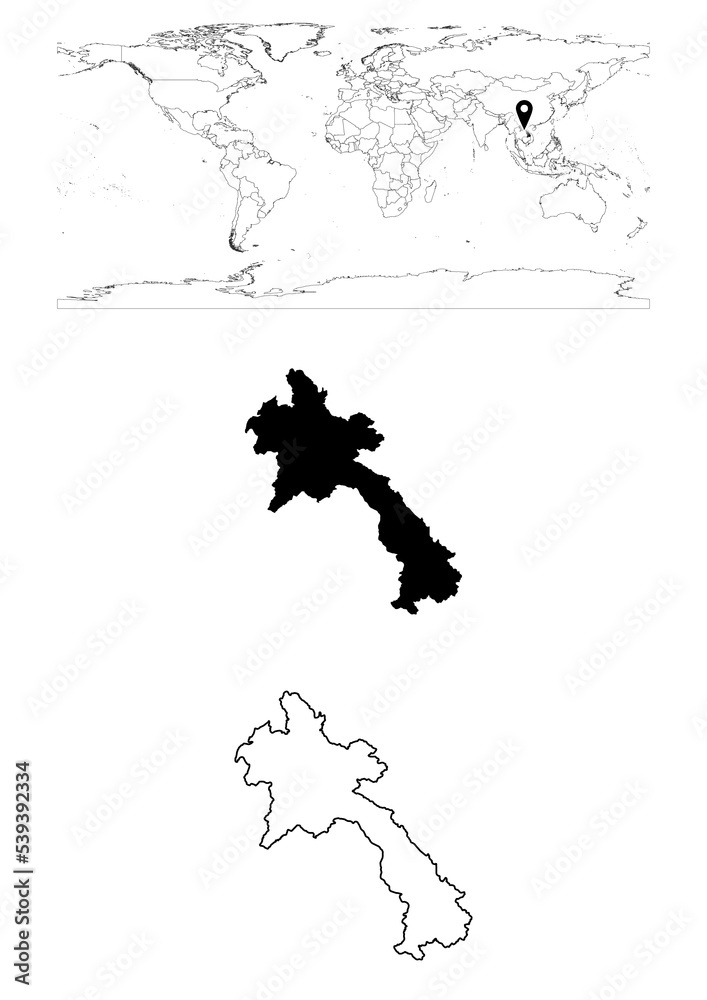 Vector Laos map map of Laos showing country location on world with Vector Laos map map of Laos showing country location on world with