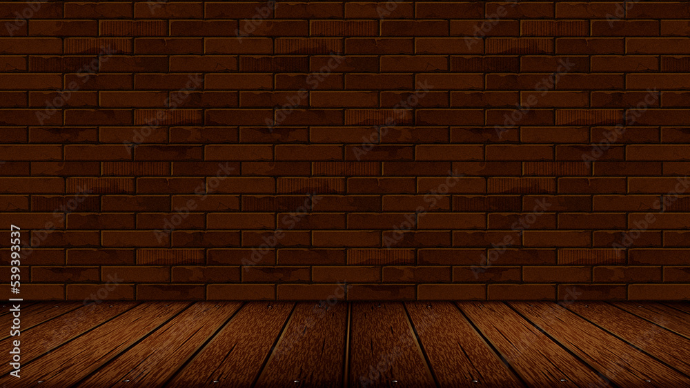 Brick wall and wood floor space room