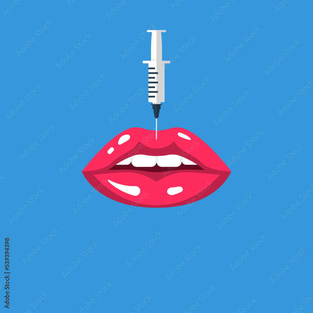 Botox and fillers. Botox injection. Woman cares for the skin. Injection of filler in face. Remove wrinkles. Vector flat design. Beauty, cosmetology, anti-aging. Female rejuvenating.