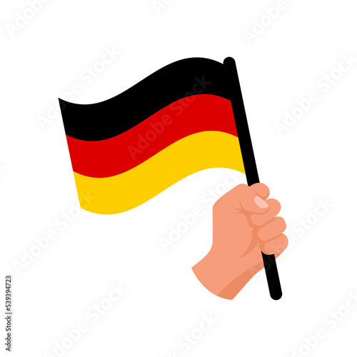 Flag Germany holding in hand. National flag Germany. Vector illustration flat design. Isolated on white background.