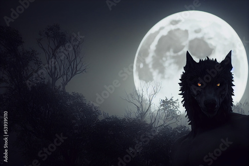 Werewolf with full moon. Generative AI