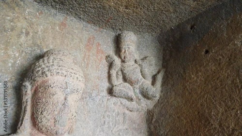 Ancient Carvings At Pandav Leni Caves In Nashik, India - close up photo