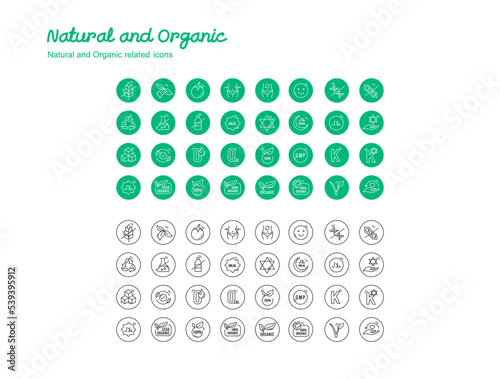 Natural and Organic food packaging icons set.