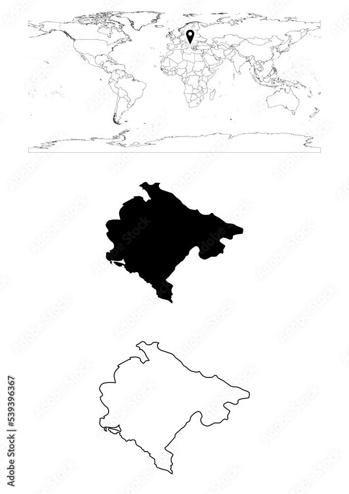 Vector Montenegro map, map of Montenegro showing country location on ...
