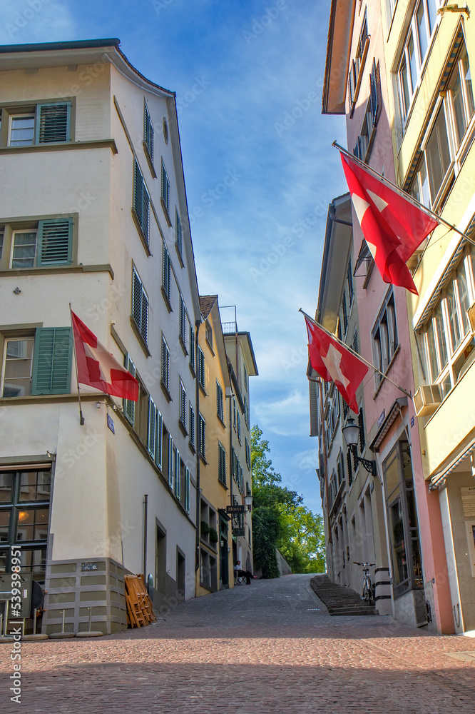 View of the street in Zurich, Swiss