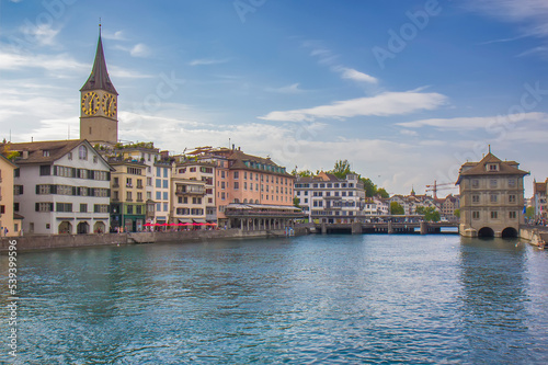 Zurich cityscape and Limmat river in Zurich city center