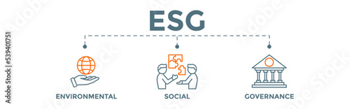 ESG - Environment Social Governance concept banner. Editable vector illustration for investment screening of corporate sustainability.