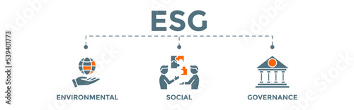 ESG - Environment Social Governance concept banner. Editable vector illustration for investment screening of corporate sustainability.