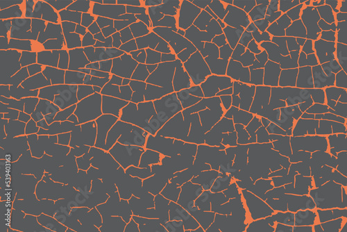 Abstract black background with damage orange ground cracks vector texture