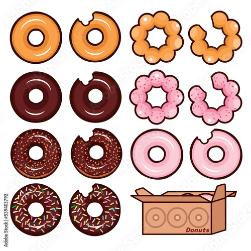 ドーナッツ　チョコ・ストロベリーなどイラストベクターセット