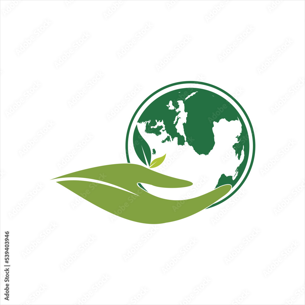 World map illustration design in hand with Eco-friendly concept.