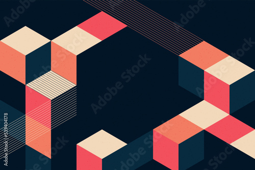 Abstract isometric geometric cube shapes composition on black background