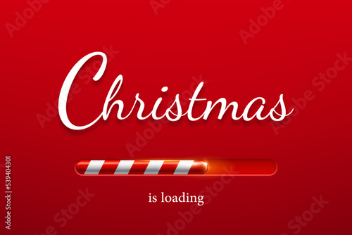 Christmas loading bar. Xmas celebration realistic vector backdrop or cover, winter holiday sale banner or background. Christmas eve waiting, countdown red wallpaper with candy cane stripe loading bar