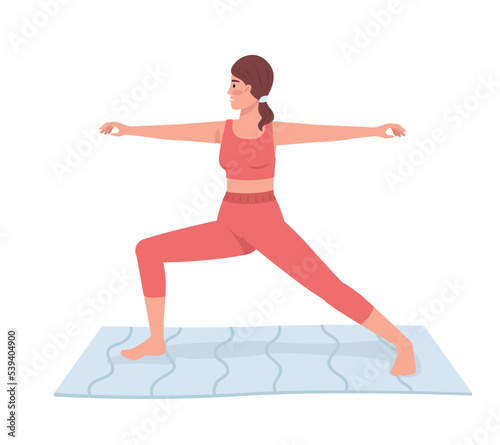 Woman doing yoga semi flat color vector character. Editable figure. Full body person on white. Physical activity simple cartoon style illustration for web graphic design and animation