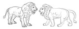 Animals. Black and white image of a big lion, coloring book for children. Vector drawing.