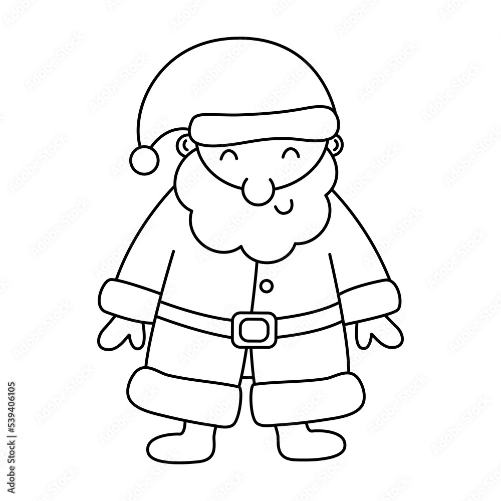 Cute Santa in doodle hand drawn style. Vector illustration. Isolated black outline. Great for greeting Xmas cards design, coloring books. Cute Santa in doodle hand drawn style. Vector illustration. Isolated black outline. Great for greeting Xmas cards design, coloring books.