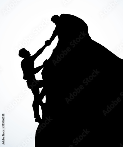 A man pulls a friend out of the abyss. Vector drawing