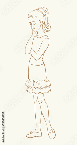 Pretty small girl. Vector drawing sketch © Marina
