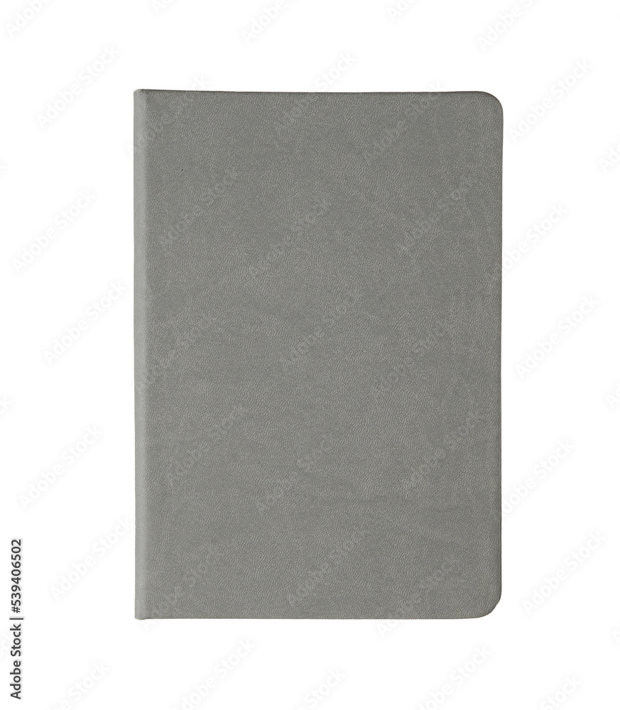 Notebook with grey cover, isolated transparent image for scene creator, design. Notebook with grey cover, isolated transparent image for scene creator, design.