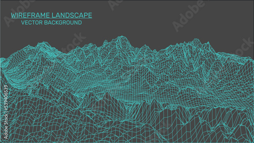 Abstract landscape background. Mesh structure. Polygonal wireframe background. 3d technology vector illustration	