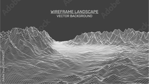 Abstract landscape background. Mesh structure. Polygonal wireframe background. 3d technology vector illustration	