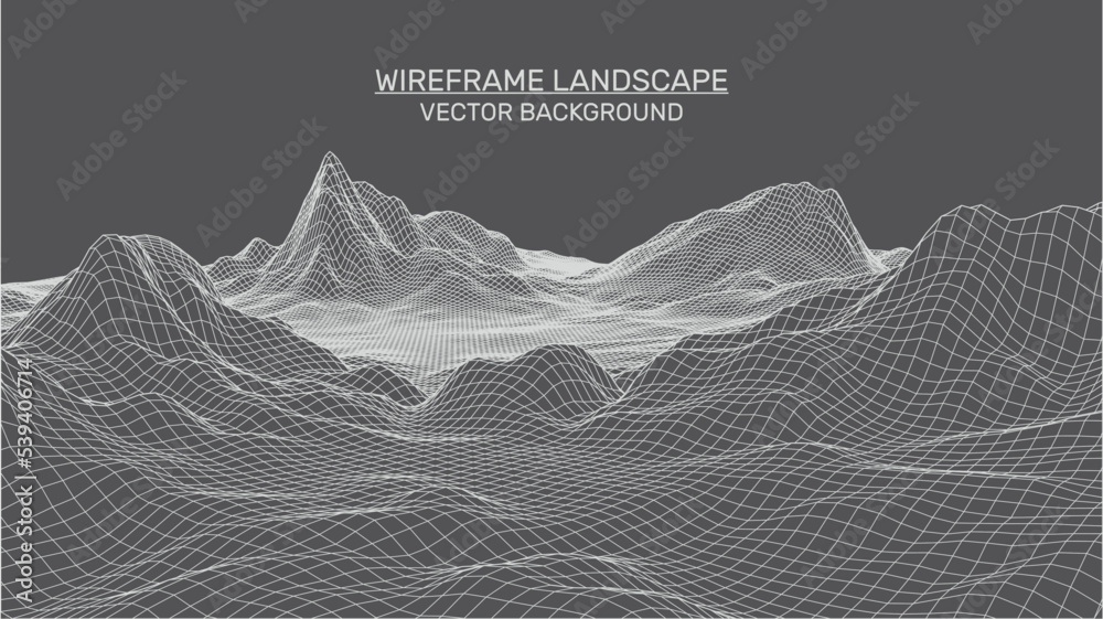 Abstract landscape background. Mesh structure. Polygonal wireframe background. 3d technology vector illustration	
