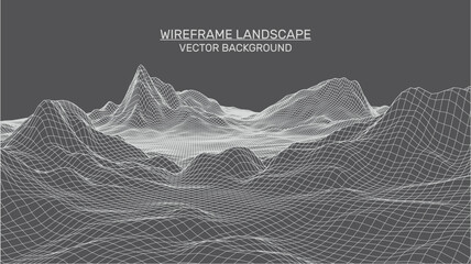 Fototapete Grau 2 Abstract landscape background. Mesh structure. Polygonal wireframe background. 3d technology vector illustration    © slyvchuk