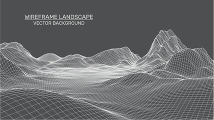 Fototapete Grau 2 Abstract landscape background. Mesh structure. Polygonal wireframe background. 3d technology vector illustration    © slyvchuk