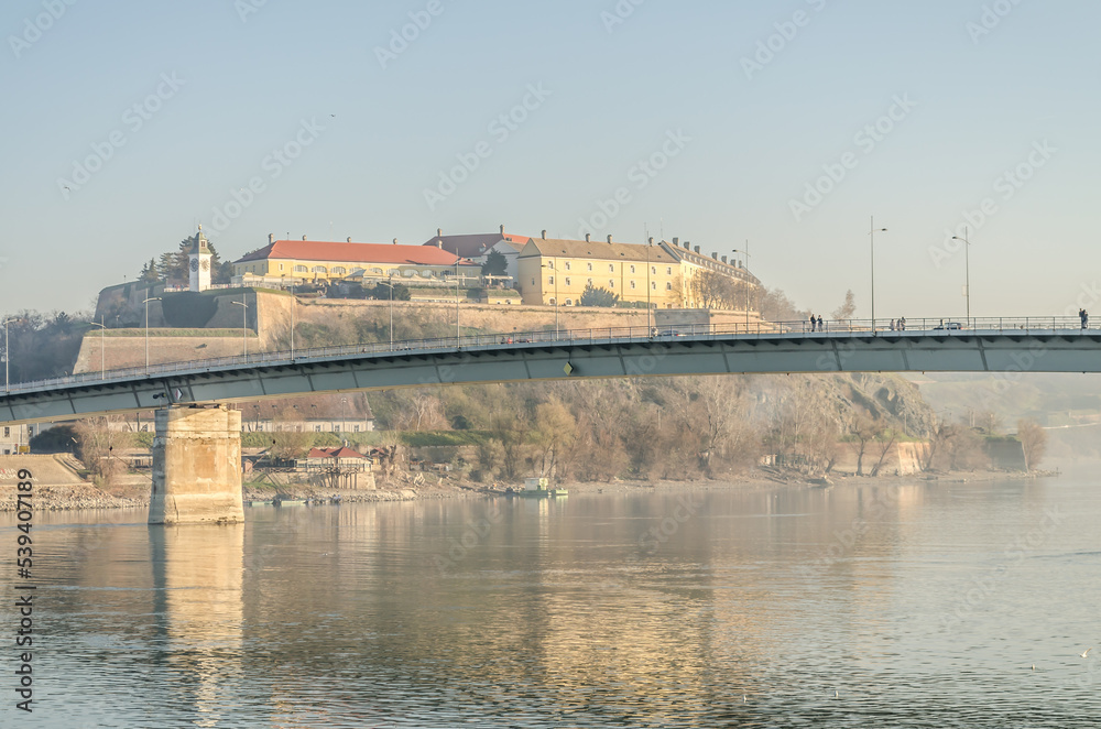 Petrovaradin fortress in the autumn period of the year. A view of the Petrovaradin fortress and the Danube river.