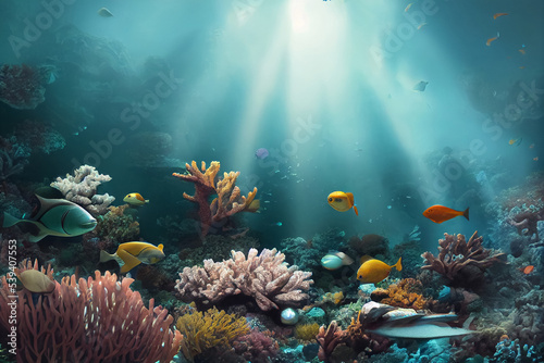 3d illustration of underwater sea colorful tropical fish in the coral reef © terra.incognita