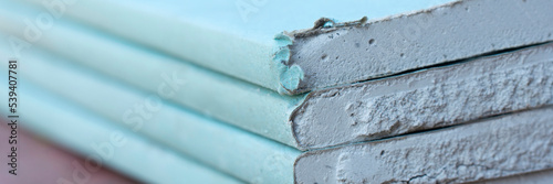 Nature Gypsum cement material for ceiling and walls. Modern Eco-friendly building material. Panoramic header web banner closeup view