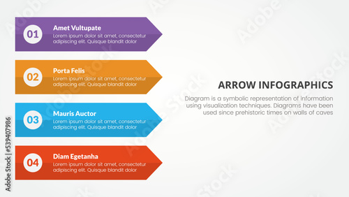 arrow style infographic slide presentation template with modern flat style color with 4 arrow on left side